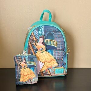 Loungefly Disney Beauty and the Beast Belle Library Backpack and Wallet Set